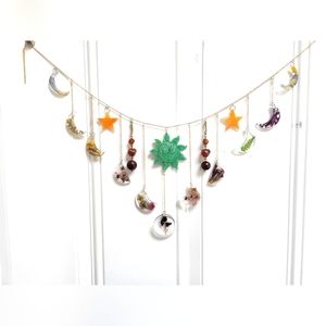 Pressed Flower and moon phases wall hanging